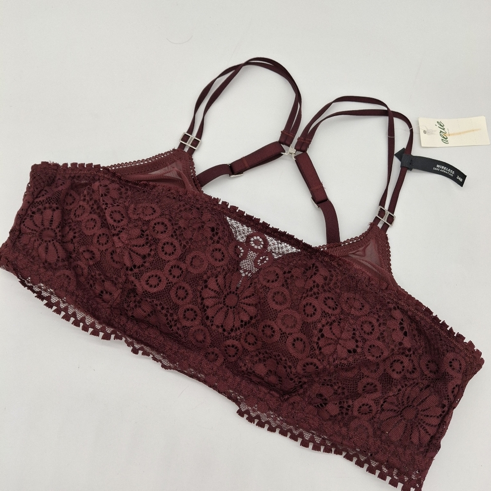 Aerie Real Power Wireless Push-Up Joy Lace Bra Royal Berry 36C